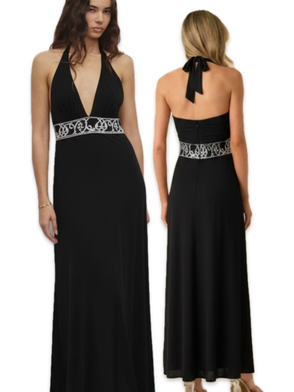 Tie-Neck Open-Back Maxi Dress